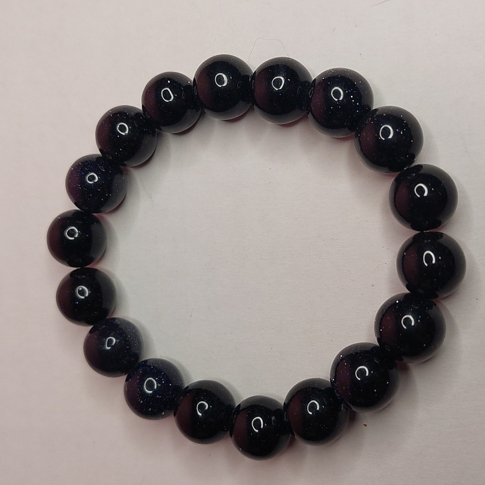 Navy Goldstone stone 12mm round bead bracelet #2